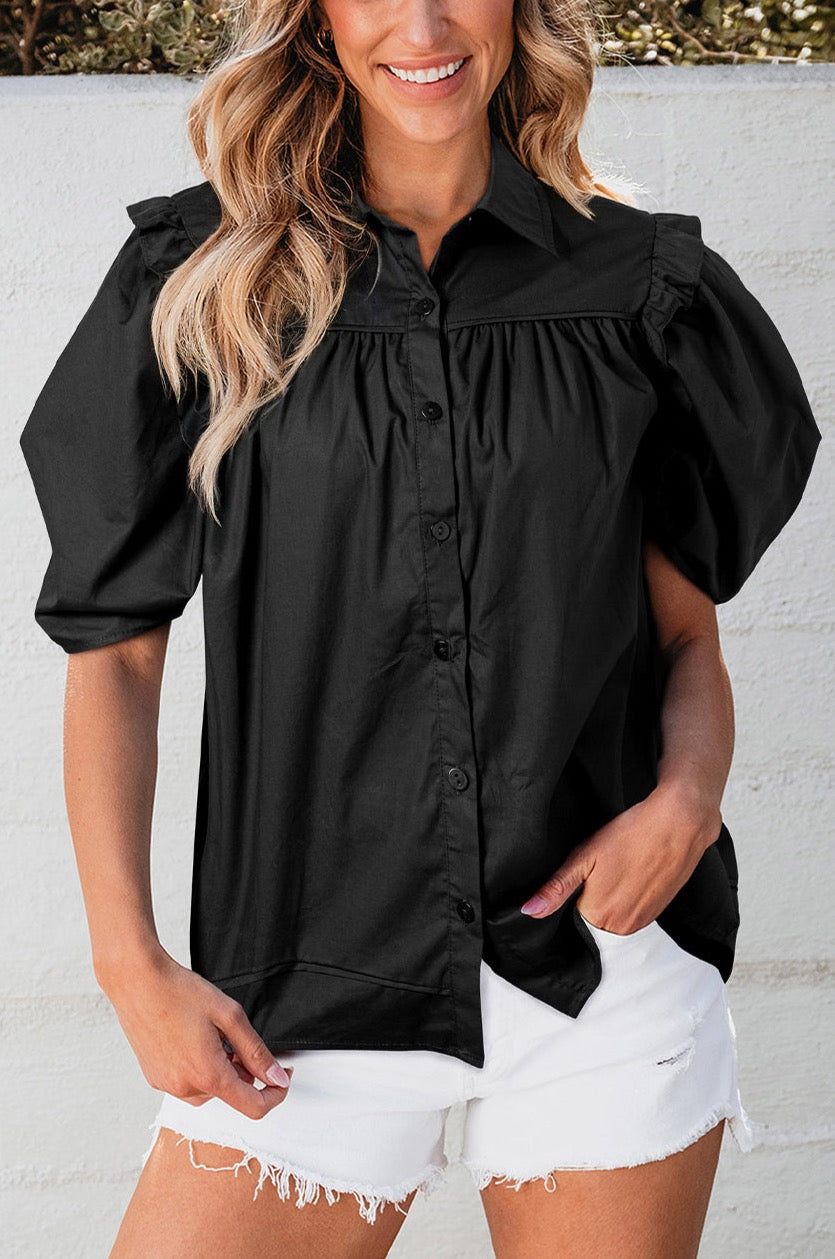 Elena Puff Sleeve Loose Shirt-0