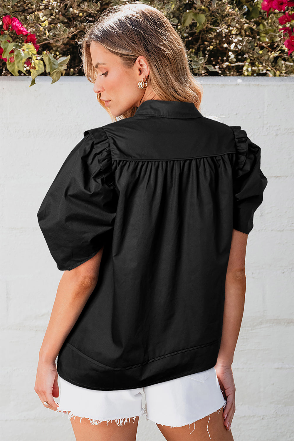 Elena Puff Sleeve Loose Shirt-1