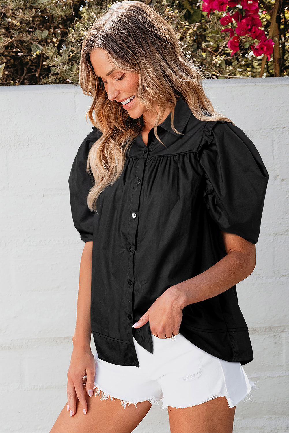 Elena Puff Sleeve Loose Shirt-2